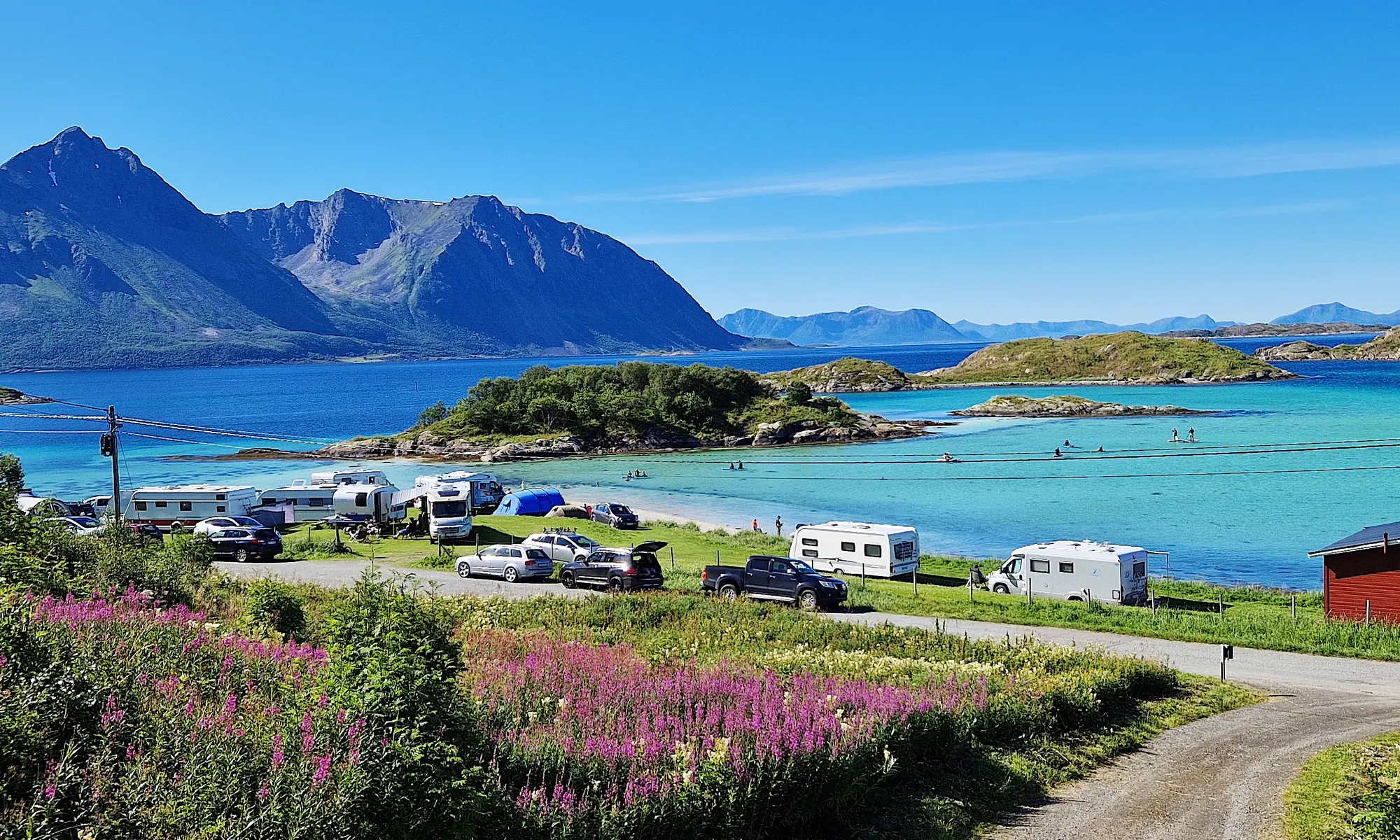 Øyriket Camping & Marina on a white sand beach